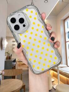 Funda de puntos amarillos trendy, fabricada en material suave anti caídas, antichoque y resistente a arañazos, accesorios móviles resistentes a la suciedad y duraderos, Compatible con iPhone 16ProMax/16E/16Pro/16Plus/16/15ProMax/15Pro/15Plus/15/14ProMax/14Pro/14Plus/14/13ProMax/13Pro/13/13Mini/12ProMax/12Pro/12/12Mini/11ProMax/11Pro/11/XSMAX/XR/X - Transparente - Ver 3