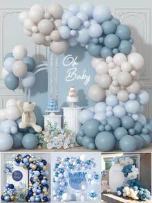 121件蓝色气球拱门套装，灰蓝色和象牙色气球拱门套装，浅蓝色和奶油色气球，适用于婴儿性别揭晓派对、男孩/女孩派对、儿童生日、订婚、婚礼、新娘送礼会、派对装饰 - 彩色 - 查看 1