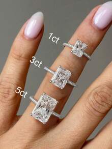 1 chiếc nhẫn đính hôn/cưới hình chữ nhật lấp lánh, bạc sterling 925, nhẫn hứa hẹn/nhẫn vĩnh cửu dành cho nữ, món quà trang sức tinh tế. - Bạc - Xem 3