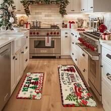 1/2/3pcs Thick 0.47inch/1.2cm Christmas Theme Kitchen Mat - Farmhouse Truck & Buffalo Plaid Design, Non-Slip, Stain Resistant, Machine Washable, Suitable For Home, Office, Laundry, Bathroom - Premium Flannel Surface With Memory Foam Backing - Multicolor - View 12