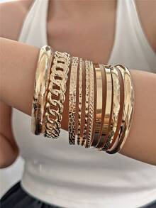 1-25pcs Minimalist Five-Pointed Star Bracelet Set - Yellow Gold - View 9