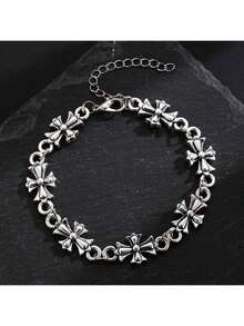 1PC Punk Style Cross Vintage Leather Bracelet For Men, New Fashion High-Quality Everyday Wear Birthday, Engagement Gift - Silver - View 7