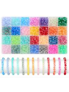Glass Beads Kit, Mix Colors Glass Round Beads Kit For Jewelry Making, DIY Friendship Bracelet Necklace Earrings Crafts Gifts, Dual Colorful Crack Beads