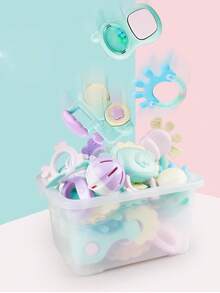 14件婴儿摇铃安抚玩具套装，含抓握、摇铃、牙胶感官玩具，易于抓握，适合新生儿，促进早期感官发育，带收纳盒，非常适合新生男婴女婴生日/节日礼物（包装盒、图案、配件、颜色随机）