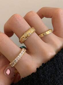 rundraw 2026 节日新款优雅奢华星形麦穗铜锆石金/银开口戒指套装（3件套），适合女士日常、约会、舞会、派对、搭配日常服饰，是送给朋友、情侣、新年、情人节的最佳礼物。