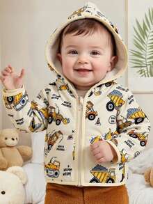 小男孩和婴儿泰迪熊衬里毛绒绒夹克全拉链极地冬季外套带口袋连帽外套 - 彩色 - 查看 3