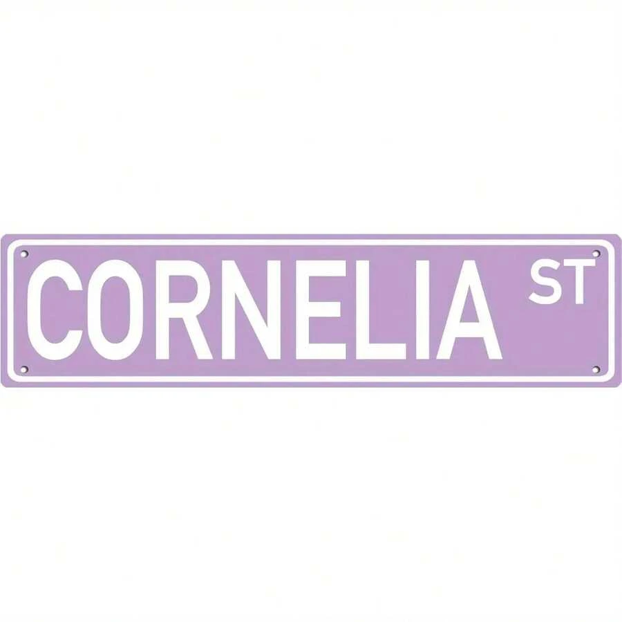 Vintage Violet Cornelia Street Sign - Heavy-Duty Iron Metal Wall Decor With White Lettering & Purple Background, 16x4 (40.64x10.16cm) Street Nameplate Home, Bar, Cafe, Garage - Pre-Drilled Holes, Easy Mounting, Durable Indoor/Outdoor - 混合色 - 查看 1