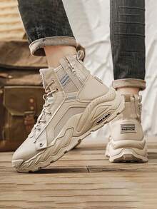 男士高帮百搭靴子小皮鞋小黑鞋休闲鞋耐磨低帮百搭工作靴新款时尚休闲鞋秋冬 - 卡其色 - 查看 9