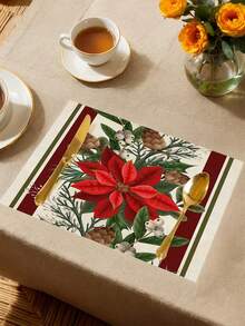 1 pieza Camino de mesa de Nochebuena, Decoración navideña para mesa, Camino de mesa tipo lino para Navidad, Camino de mesa, Camino de mesa, 1 pieza Camino de mesa, 4 piezas Individuales, 1 pieza Funda de cojín (relleno no incluido), 3 productos disponibles, Decoración de hogar de temporada para interiores/exteriores, Suministros para fiestas de Navidad, Decoración navideña para el hogar, Decoración navideña para habitación, Decoraciones para fiesta de Navidad - Multicolor - Ver 8