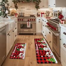 1/2/3 Pcs Thick 0.47 Inch/1.2 Cm Christmas Kitchen Mat, Gnome Doormat Set, 2 Pcs Red Buffalo Plaid Waterproof Anti-Slip Welcome Mat, Subtle Holiday Home Bathroom Decor (16x24 Inch, 16x47 Inch) - Multicolor - View 4