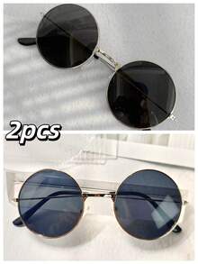1pc Round Fashion Glasses With Ombre Gradient Color Effect, Cute Ocean Sunset Style Metal Full Frame Fashion Glasses Valentines For Summer Beach Vacation,Outdoor,Travel Shades Vintage Style Oversized Round Frame For Going Out Outfit,Back To School - 金色 - 查看 45