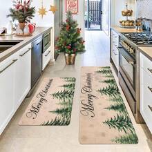 1/2/3 Pcs Thickened 0.47 Inch/1.2 Cm Merry Christmas Kitchen Mat - Soft, Non-Slip, Oil-Resistant Polyester Carpet With Pine Forest Pattern, Suitable For Home Decor, Machine Washable - Multicolor - View 2
