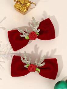 2pcs Christmas Deer Decor Hair Clips, Cute Children Hair Accessories Gift - Multicolor - View 2