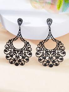 1 Pair Retro Black Geometric Hollow Chandelier Dangle Earrings Social Gatherings Party Daily Jewelry