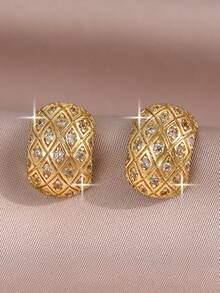 1 Paar Luxus geometrische Diamant Gitter Ohrringe, vintage vergoldet, Geschenk für Frauen zum Valentinstag, Jahrestag, Paar, kubischer Zirkonia Ring