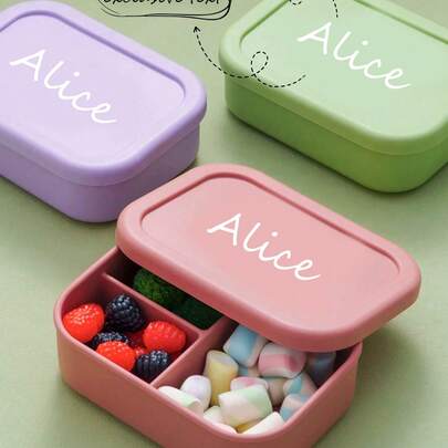 1pc Customized Name Pattern Silicone Food Storage Box, Personalized Tableware Portable Lunch Box, Single Compartment Lunch Tray, 3-Compartment Storage Box, Colorful Storage Box, Household Essential, Convenient & Tidy, Holiday Gift