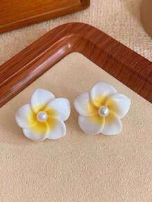 一对简约甜美树脂花耳环 - 白色 - 查看 17