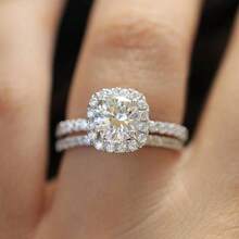 2Pcs/Set Elegant Women's Fashion Zirconia Wedding Ring Set Romantic Bride Engagement Wedding Band Anniversary Christmas Gift Banquet Birthday Gift Party Ring Size 5-11# - Bạc - Xem 3
