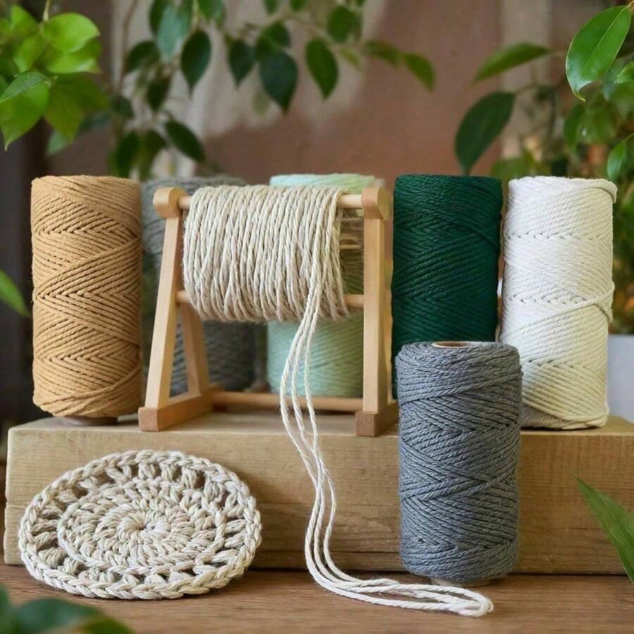 100M/300M 米色 Macrame 绳卷 强力 2 毫米工艺绳 适用于 DIY 缝纫、植物悬挂、壁挂婚礼圣诞装饰 - 彩色 - 查看 1