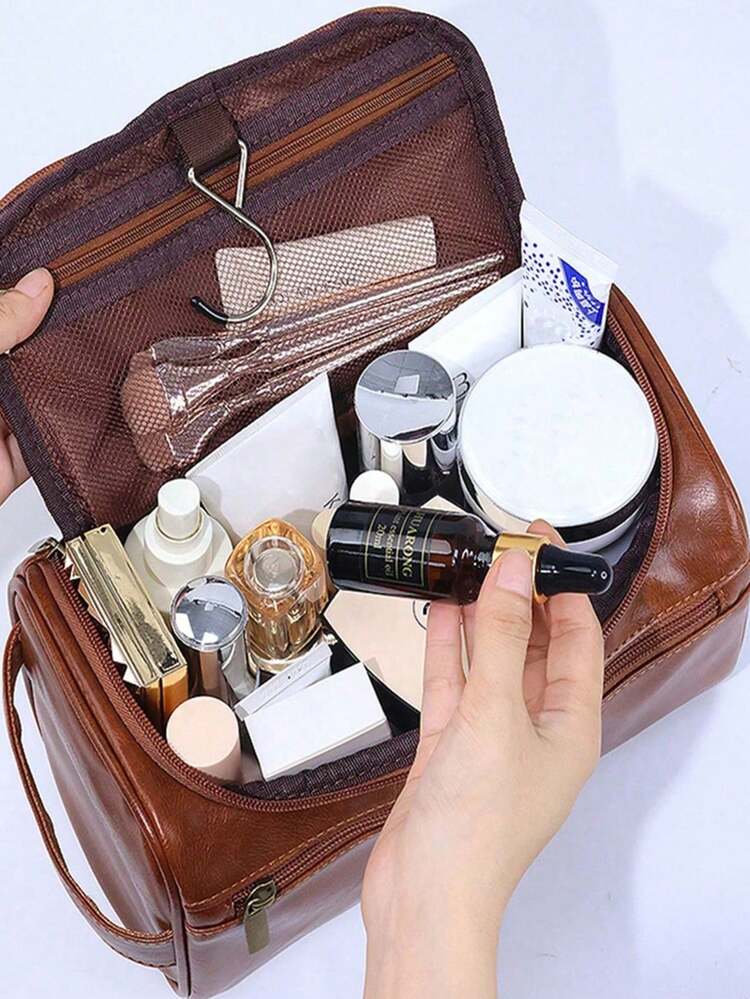 PU Leather Waterproof Cosmetic Bag, Multi-Function Travel Storage Bag,Lightweight Toiletries Cosmetic Bag, Cosmetic Storage Bag, Large Capacity Makeup Bag,Handheld Cosmetic Storage Bag, Hanging Travel Storage Bag ,Travel Essentials, Cruise Essentials, Dormitory Essentials, Valentine's Day Gifts, Wedding Bridesmaid Gifts, Birthday Gifts, Friends And Teacher Gifts, Mom Gifts, Christmas Gifts, Halloween Gifts - Multicolor - View 2