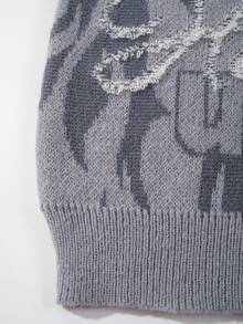 Men's Casual Loose Fit V-Neck Letter Print Long Sleeve Sweater, Versatile Street Style American Design, Suitable For Spring, Autumn, Winter