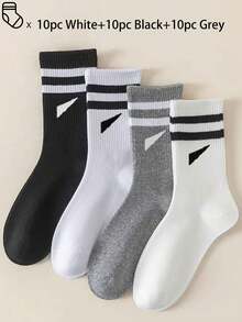 40双/30双/24双装男女通用舒适运动袜，男士长袜适合运动和训练，女士长袜适合休闲和商务穿着，抗菌、柔软、黑白配色、防臭、吸湿排汗、轻便舒适，适合秋冬季节，20双/10双/8双/6双/4双/2双套装，秋季 - 彩色 - 查看 46