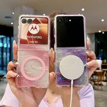 1 pieza Funda plegable magnética para teléfono de mujer, diseño degradado lindo compatible con Galaxy Z Flip7, ligera, delgada, resistente a golpes y caídas, cubierta protectora para smartphone adecuada para Samsung Galaxy Z Flip6, Z Flip5, Moto Razr 60/Razr 60 Ultra/Razr 50/Razr 50 Ultra, excelente para regalos de cumpleaños, graduación y vuelta al colegio - Multicolor - Ver 3