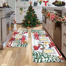 1/2/3 piezas Juego de alfombrillas de cocina navideñas acolchadas y antifatiga de 0.47 pulgada/1,2 cm de grosor - Diseño de muñeco de nieve y camión rojo navideño, alfombras de pasillo acolchadas, alfombrillas suaves de franela antideslizantes y resistentes a las manchas para dormitorio, sala de estar, comedor, baño y entrada