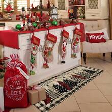 1/2/3pcs Black & White Plaid Christmas Tree & Merry Christmas Kitchen Mat Set, Subtle Winter Home Decor Kitchen Carpet - Multicolor - View 12