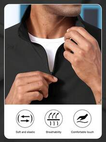 Men's Lightweight Quarter Zip Pullover Windbreaker For Golf  Hiking  Running Wind Breaker Jackets With Pockethalloween - 黑色 - 查看 4