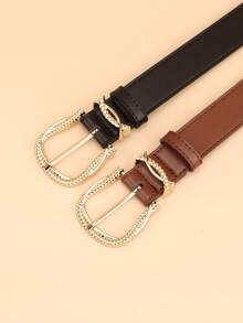2pcs Gold Metal Buckle/Fashionable Y2K Versatile Women's 2.8" Wide PU Leather Belt, Suitable For Dresses, Mother's Day Gift