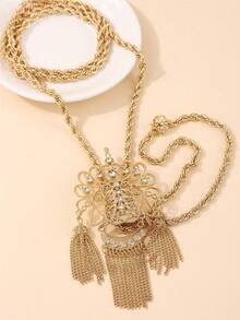 1pc Algerian Style Rhinestone Encrusted Pendant Necklace, Luxurious Palace Style Fashion Jewelry For Women, Suitable For Bride Wedding Party Accessories