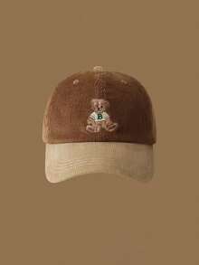 1 件可爱熊棒球帽，防晒帽，亲子卡车司机帽，拼色，刺绣，轻便可调节尺寸，男女复古冬帽