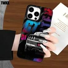 Fundas y carcasas protectoras para phone con diseño de pintura trasera de coche negro y orificios grandes. Compatibles con phone 16 Pro Max, 16, 15 Pro, 14, 14 Plus/14 Pro Max, 13, 13 Pro, 12 Pro, 11/11 Pro. Regalos para cumpleaños y festividades - Negro - Ver 2