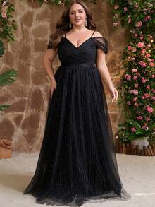 Đầm dạ hội maxi dự tiệc sang trọng, thanh lịch dành cho nữ cỡ lớn, phối sequin và các mảnh vải lưới, khóa kéo chéo, thích hợp cho khách mời đám cưới, mẹ cô dâu, tiệc tối trang trọng, mùa xuân hè thu đông, màu đen. - màu đen - Xem 3