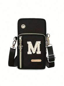 Women's Phone Pouch, Fashionable Pearl Rhinestone Monogram Design, A-Z Letter, Mini Crossbody Bag, Vertical Women's Coin Purse, Sports Armband/Running Wristband, Mini Casual Crossbody Phone Pouch With Earphone Hole, Suitable For Professionals, College Students, Work, Business, Commute, Office, Anniversary, Gift For Lover, Birthday, Valentine's Day, Christmas, Thanksgiving - Multicolor - View 17