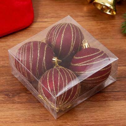 4Pcs Christmas Balls Ornament Set Flocking Glitter Powder Painted Hanging Pendant For Christmas Tree