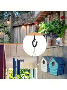 1/5 重型金属螺丝挂钩，室内外皆宜 - 完美悬挂植物、LED 灯、风铃和车库装饰。金属弹簧 Q 型挂钩、黑色 S 型挂钩、带固定扣件的防风螺丝、植物/灯挂钩、不锈钢橱柜挂钩 - 彩色 - 查看 3