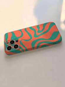 Wave Ripples 1pc Minimalist Artistic Color Block Asymmetrical Pattern Perforated Glossy Film Hard Phone Case, Compatible With IPhone 11/12/13/14/15/16 Pro Max,International Version, Not The Domestic Version - Multicolor - View 5