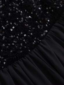 纯色修身亮片拼接雪纺无袖正式鸡尾酒会礼服