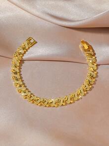 1 件迪拜优雅时尚百搭镀金叶子手链，适合女性日常佩戴 - 金黃色 - 查看 2