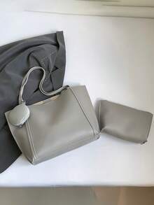 时尚多功能通勤大容量单肩手提包 - 灰色 - 查看 8