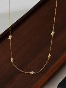 1pc Four-Leaf Clover Copper Inlaid Zirconia Necklace For Women, Suitable For Spring, Summer, All Seasons