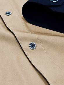 Men's Contrast Trim Long Sleeve Formal Shirt, Khaki With Black - Khaki - View 3