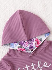 女婴休闲字母印花连帽衫和裤子套装，春秋 - 紫色 - 查看 6