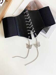 1pc Women's Solid Black Tie-Up Waist Belt, Suitable For Daily Outfit And Halloween Women Corset Belt For Dress,Waist Trainer Waist-Shaping For Waist Slimming And Tummy Control