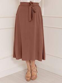 Viscose Midi Skirt With New Lining - Marrón - Ver 2