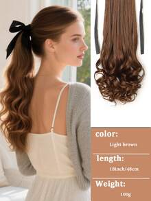 14英寸/18英寸/22英寸合成纤维抽绳马尾夹式假发，适合女性在圣诞节和万圣节佩戴 - 亞麻棕 - 查看 14