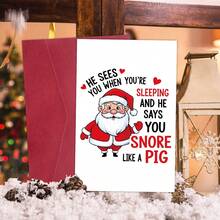 1pc Funny Santa Claus Greeting Card (With Envelope) - "He'll Be Watching You While You Sleep" Humorous Holiday Greeting Card, Christmas And New Year Greeting Card - Unique Holiday Humor For Anyone - Multicolor - View 3