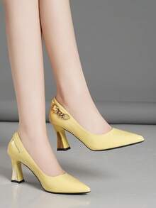 Giày cao gót đế bằng, giày cao gót hở mũi, màu trơn, thoải mái, thời trang cho nữ, mùa thu, mọi mùa, thanh lịch, tiệc tùng - Màu vàng - Xem 4